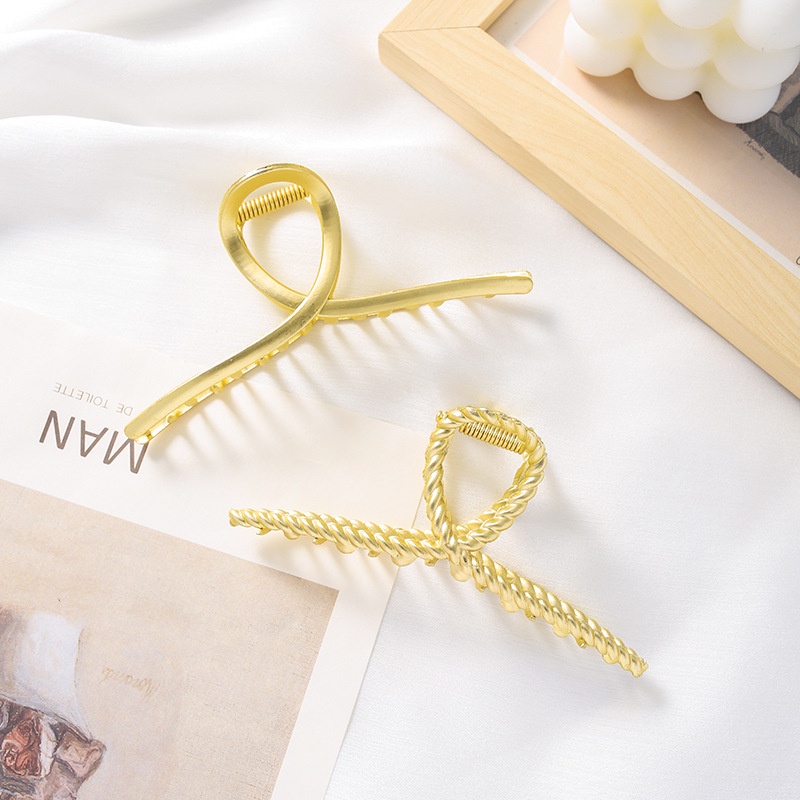 Korean Elegant Ins Style Simple Metal Gold Color Alloy Women Hair Clip Headwear