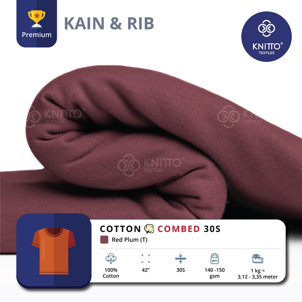 KAIN COTTON COMBED 30S RED PLUM + RIB ( BAHAN KAOS ) - KNITTO