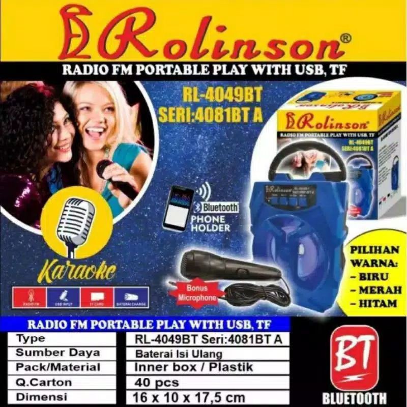 Speaker Rolinson RL-4049BT Seri 4081BT (Bluetooth, FM Radio, Mic)