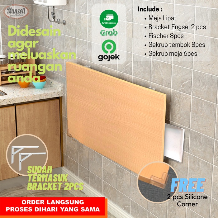 Meja Lipat Dinding / Meja Gantung / Meja Laptop 80cm x 40cm - putih kayu