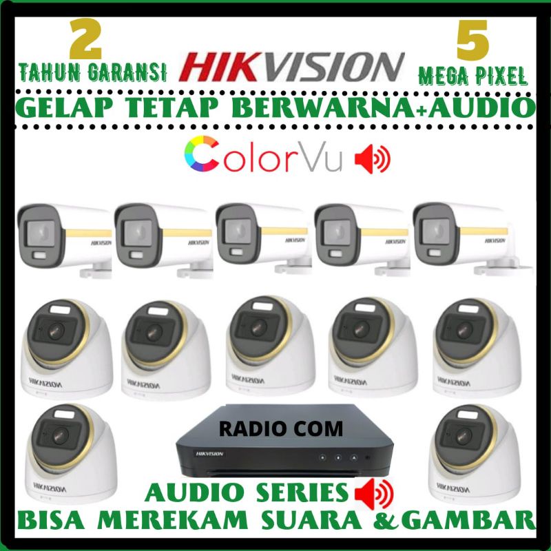 PAKET CCTV HIKVISION COLORVU 16 CHANNEL 12 KAMERA 5MP AUDIO GELAP TERAP BERWARNA+AUDIO