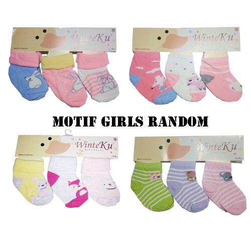 3 Pasang Kaos Kaki Bayi Winteku-Motif Girl&amp;Boy set 3in1 Murah-Vegasus Store(COD)