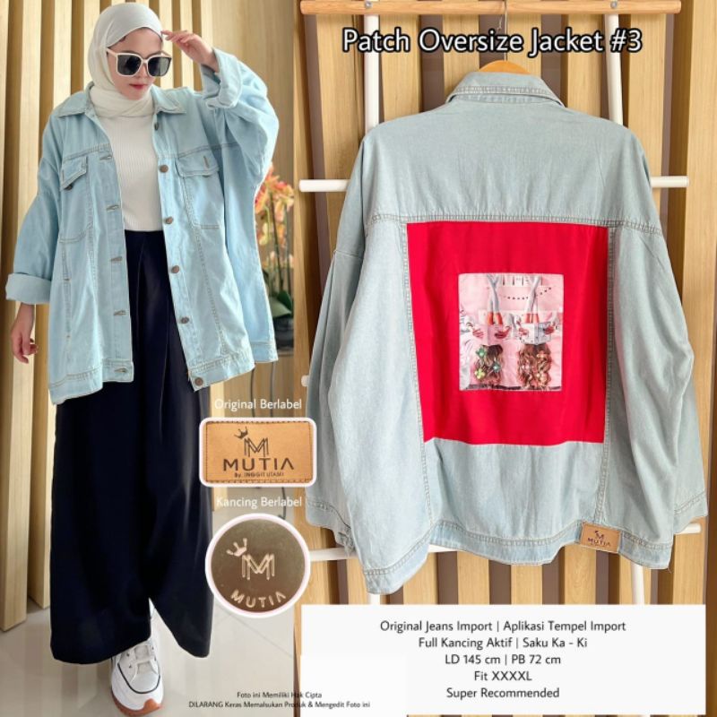 PATCH OVERSIZE JACKET #3 BY MUTIA (JAKET JEANS WANITA) Jaket jeans muslimah tebal