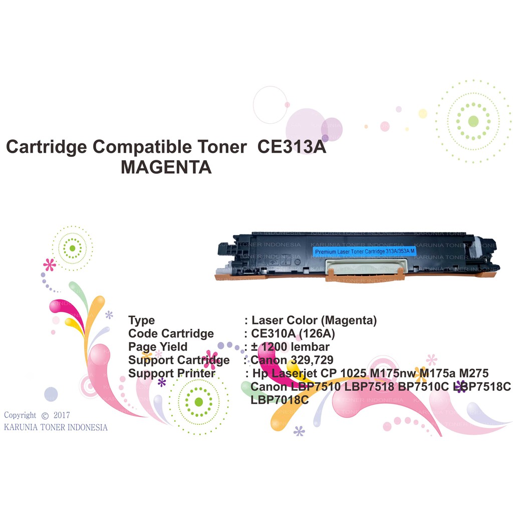 Cartridge Compatible HP CE313A 126A Magenta, HP Laserjet Pro CP1025 LBP7018C Murah