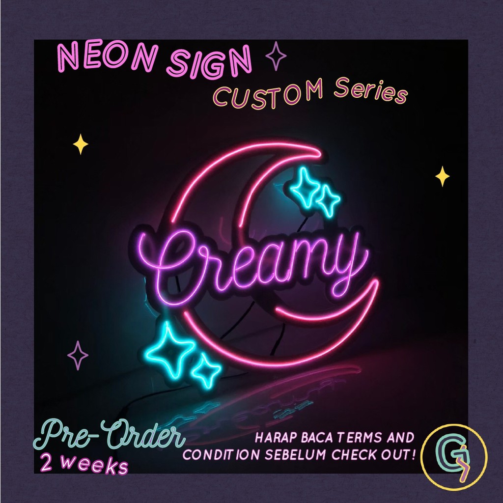 Neon Sign El Wire Custom Nama Series "Bulan Sabit"