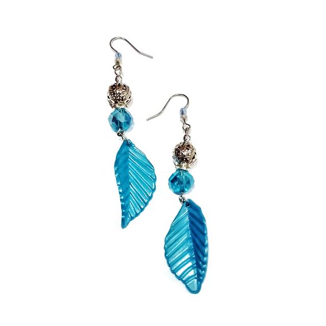 Anna Aquamarine Leaf Earrings | Anting Hooks Handmade