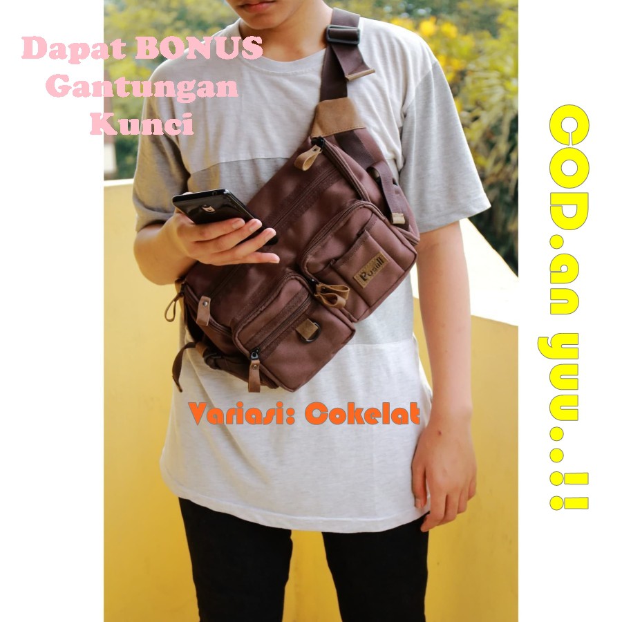 tas selempang pria kulit asli pinggang waistbag sling bag bahu dada slempang cowok murah waist bag s