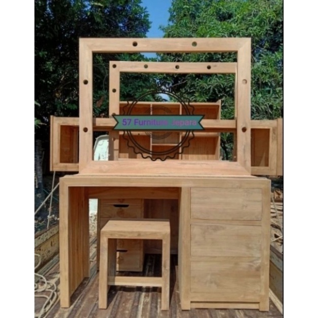 Tolet Rias Kayu Jati - Meja Rias Minimalis Lampu - Mentahan