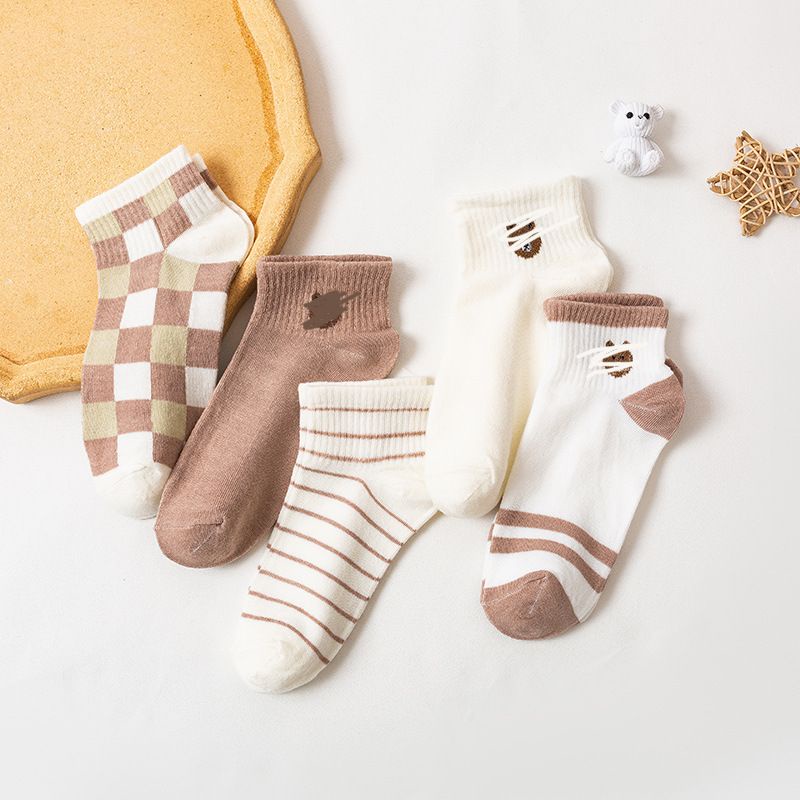 [littlecrab] Kaos Kaki Bear Chocolate Cute Women Socks Import Kaos Kaki Berkualitas Square  White Kaos Kaki Beruang Korean Style