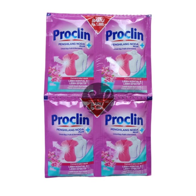 Proclin Sachet Pembersih Pemutih Pakaian Penghilang Noda Proclin 25ml Isi 24pc Sachet / Proclin Pemutih Sachet Anti Bakteri Renteng