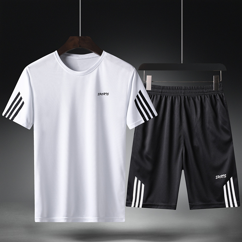 Baju Olah Pria Men's Sport Set Vest Shirt Shorts Set Kaos Round Neck &amp; Celana Pendek Pria TZ1821