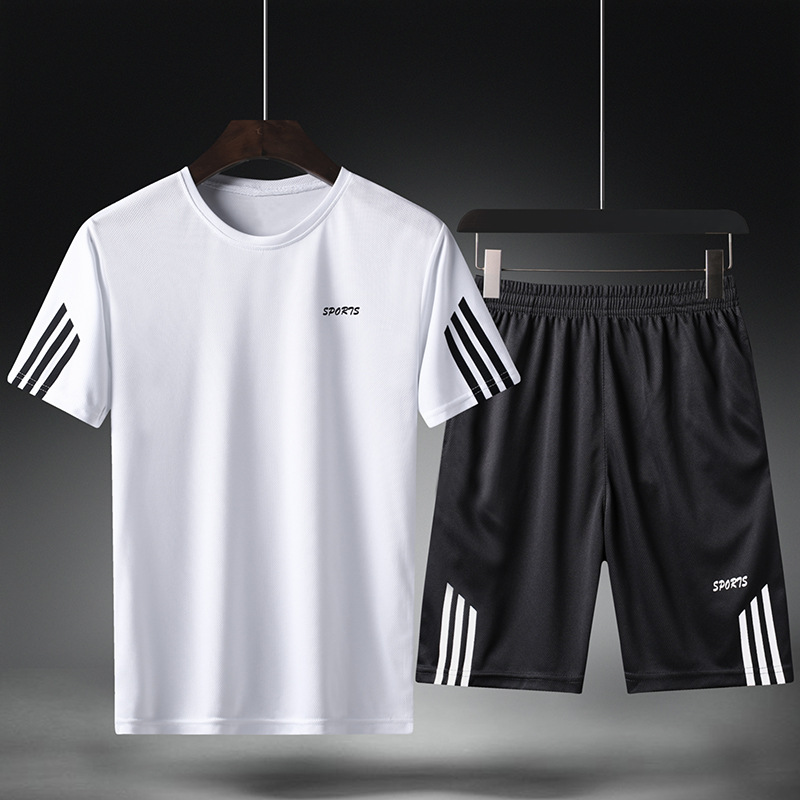 Baju Olah Pria Men's Sport Set Vest Shirt Shorts Set Kaos Round Neck &amp; Celana Pendek Pria