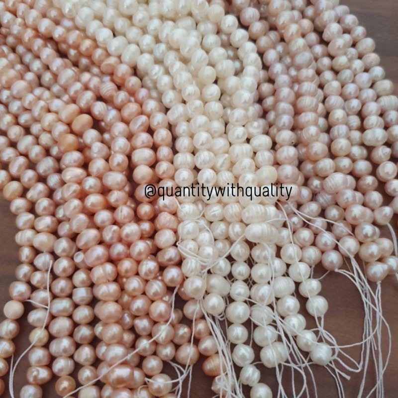 MUTIARA ASLI LOMBOK AIR TAWAR Bulat Barok Ukuran 6-8 mm lengkap putih peach lavender hitam coklat