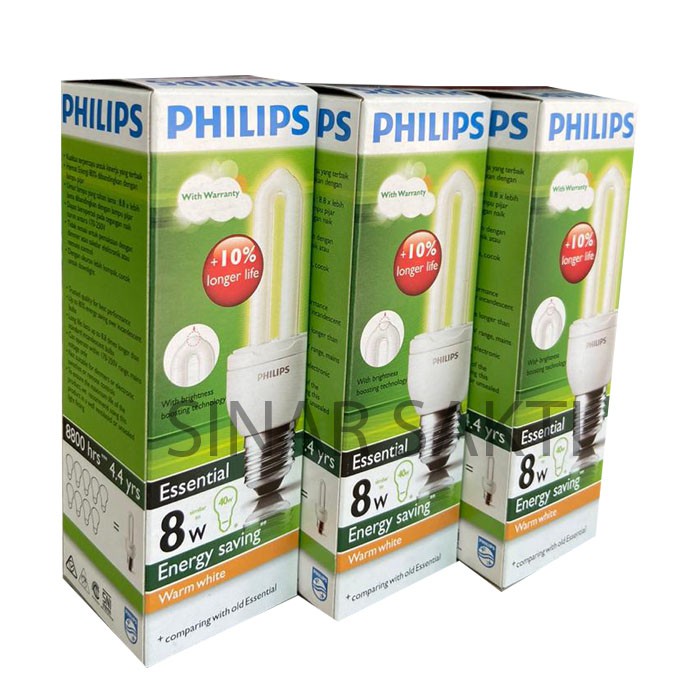 Philips Lampu Essential 8 Watt (Bundling 3 Pcs) CDL / WW E27 8w