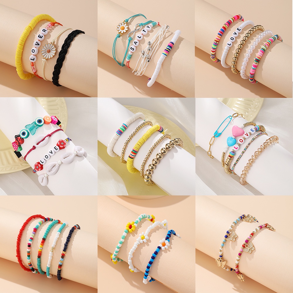 Set Gelang Manik-Manik Desain Bunga Kupu-Kupu Warna-Warni Gaya Bohemian