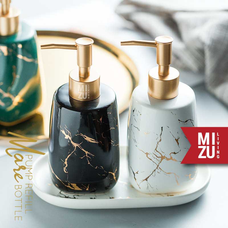 MARE Refill Pump Bottle Marble Ceramic Glossy Soap Dispenser Botol Keramik Motif Marmer Sabun Cair