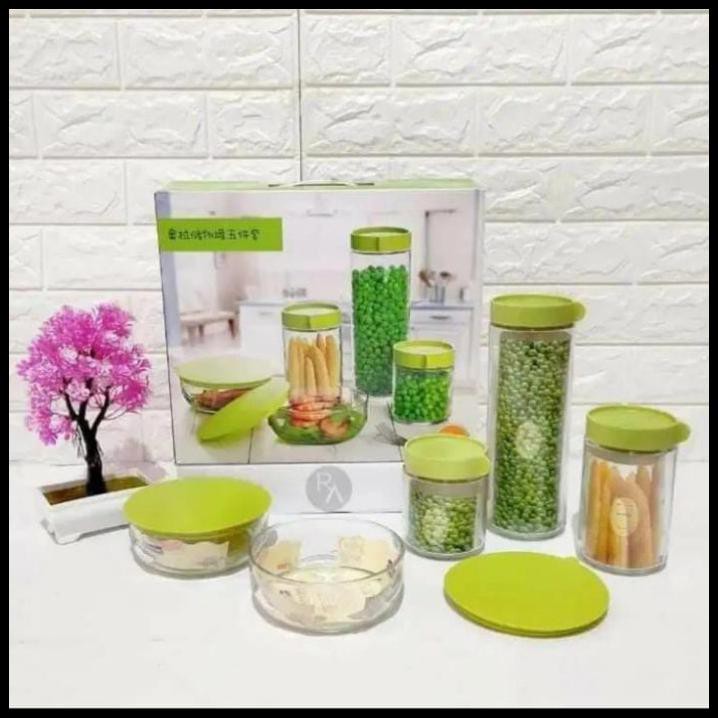 Toples Kaca Hijau Set Toples Makanan