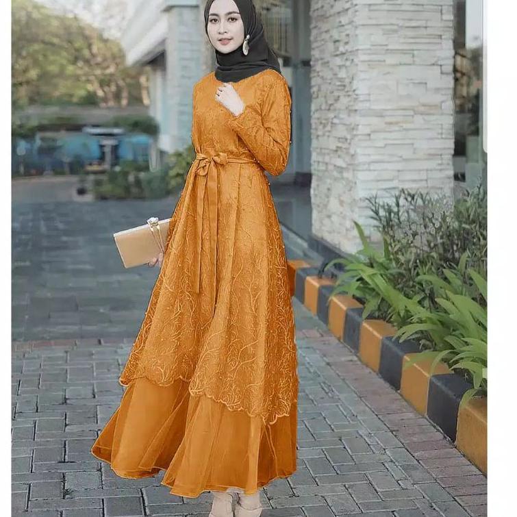 [PROMO IGB58] Ready 6 Warna/ BUSUI Dress Jumbo Tille Exclusive Gamis Brukat Tile Kayla Maxi Dress Au