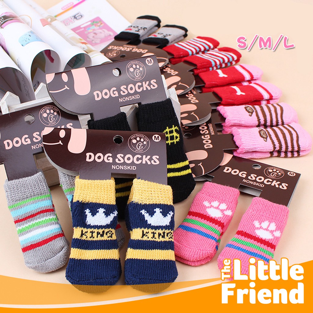 Kaos Kaki Katun Anti Slip untuk Hewan Anjing Kucing Motif Lucu Random