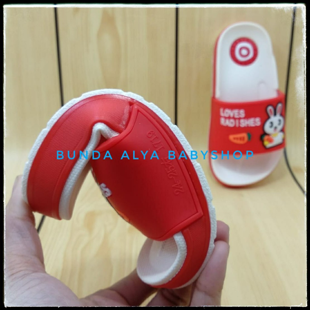 Sendal Anak Perempuan IMPORT Usia 2 3 4 5 6 7 Tahun Elastis Lentur Nyaman Digunakan - Sandal Anak Cewek Elastis Kelinci MERAH Empuk 24- 35