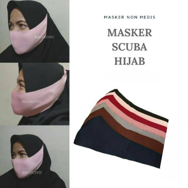 Masker Scuba Hijab Washable Model Nempel Aneka Warna