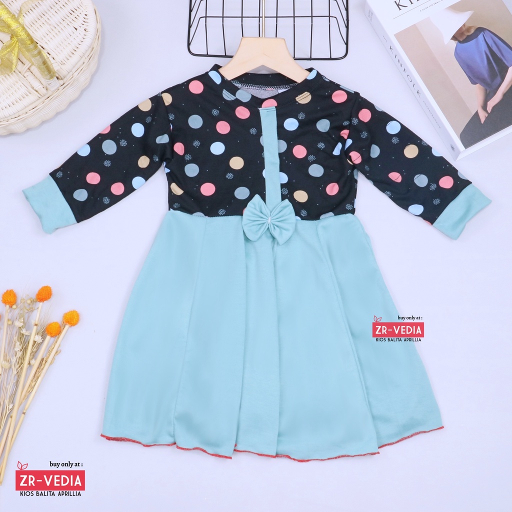 Dress Valencia 3-4 Tahun / Baju Perempuan Dres Lengan Panjang Anak Pesta Fashion Kids Motif Adem Kiosbalitaaprillia