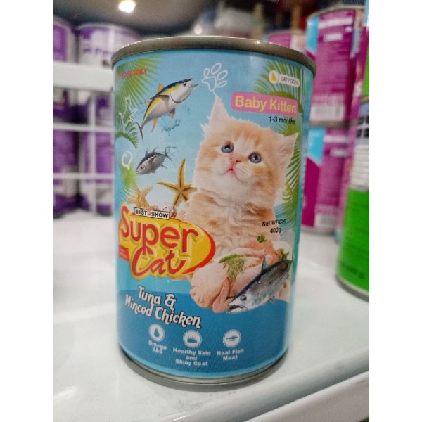 Makanan basah kucing - SUPER CAT baby kitten rasa tuna&amp;mince chicken 400gr