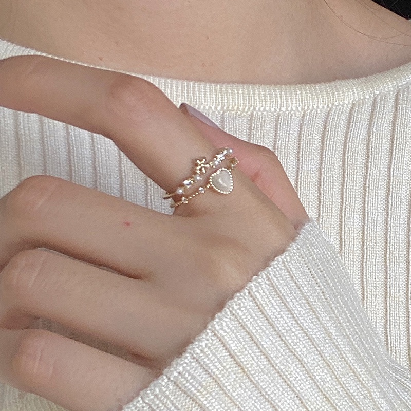 Elegant Flower Heart Finger Ring Cincin Korea Multi Layer Crystal Party Rings Women Jewelry Birthday Gift