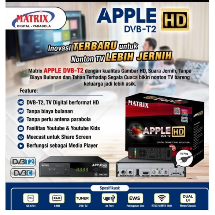 set top box TV DIGITAL DVB T2 MATRIX APPLE SET TOP BOX terbaik lengkap tv digital murah berkualitas bergaransi T3S4
