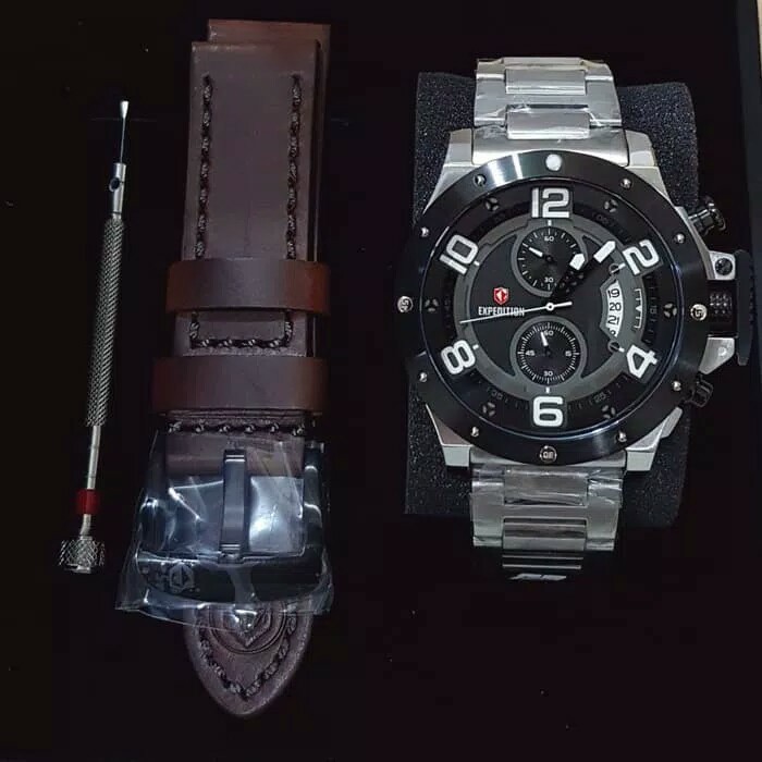 JAM TANGAN EXPEDITION 6750 PRIA SPORTY SILVER BLACK ORIGINAL
