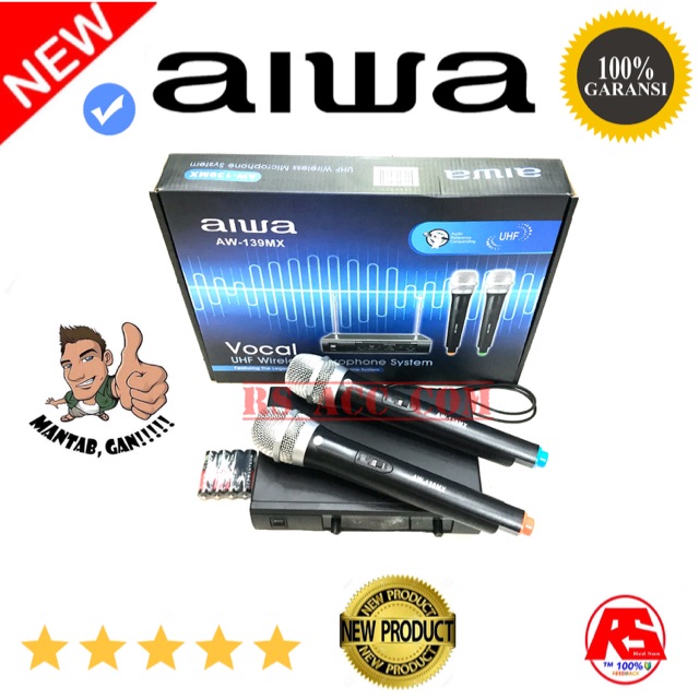 Mic Wireless Tanpa Kabel AIWA AW139MX Professional Sepasang UHF