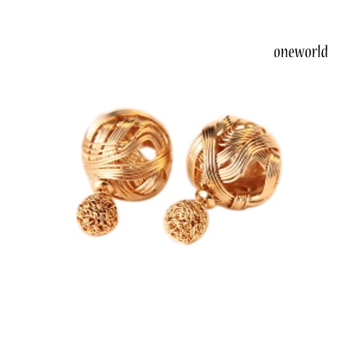 OW@ Women's Fashion Jewelry Double Sides Two Gold Plated Ball Hollowed Studs Earrings