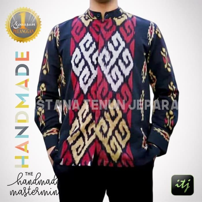 Baju Batik Pria Lengan Panjang Kemeja Batik Tenun Troso Hitam
