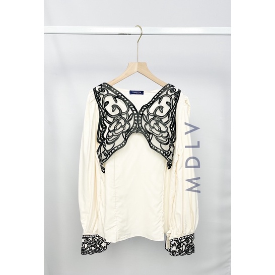 MDLV ~ 8505# Mariposa Embroidered Blouse Butterfly Import