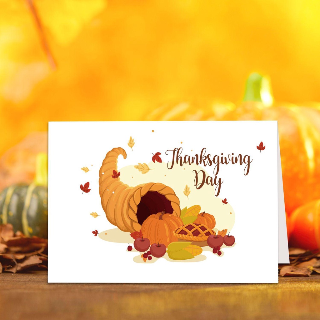 Solighter 8Pcs/set Kartu Ucapan Syukuran Amplop Hari Syukuran Holiday Pumpkin Note Card