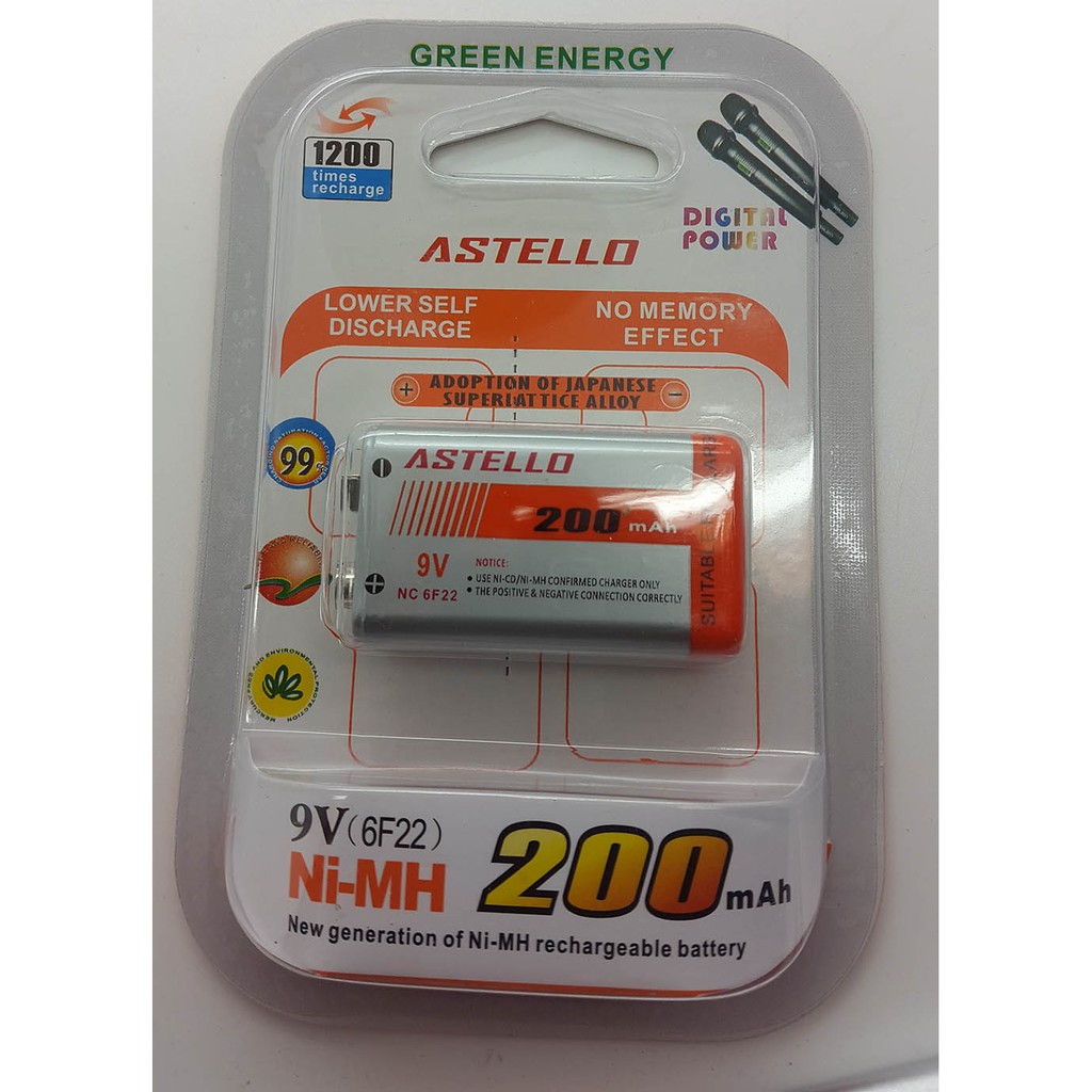 ASTELLO Baterai isi ulang (rechargeable battery) NiMH 200mAh 9v