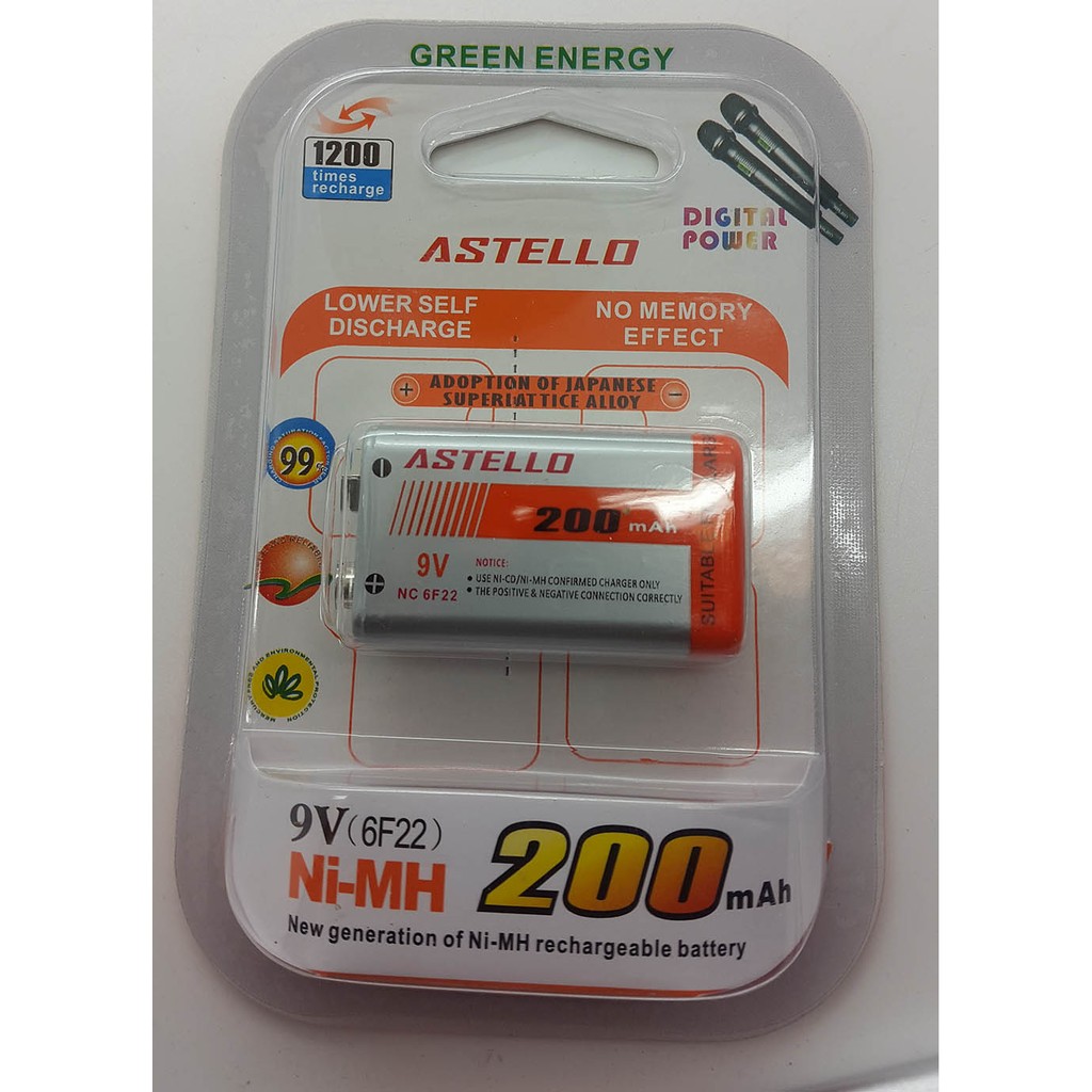 ASTELLO Baterai isi ulang (rechargeable battery) NiMH 200mAh 9v