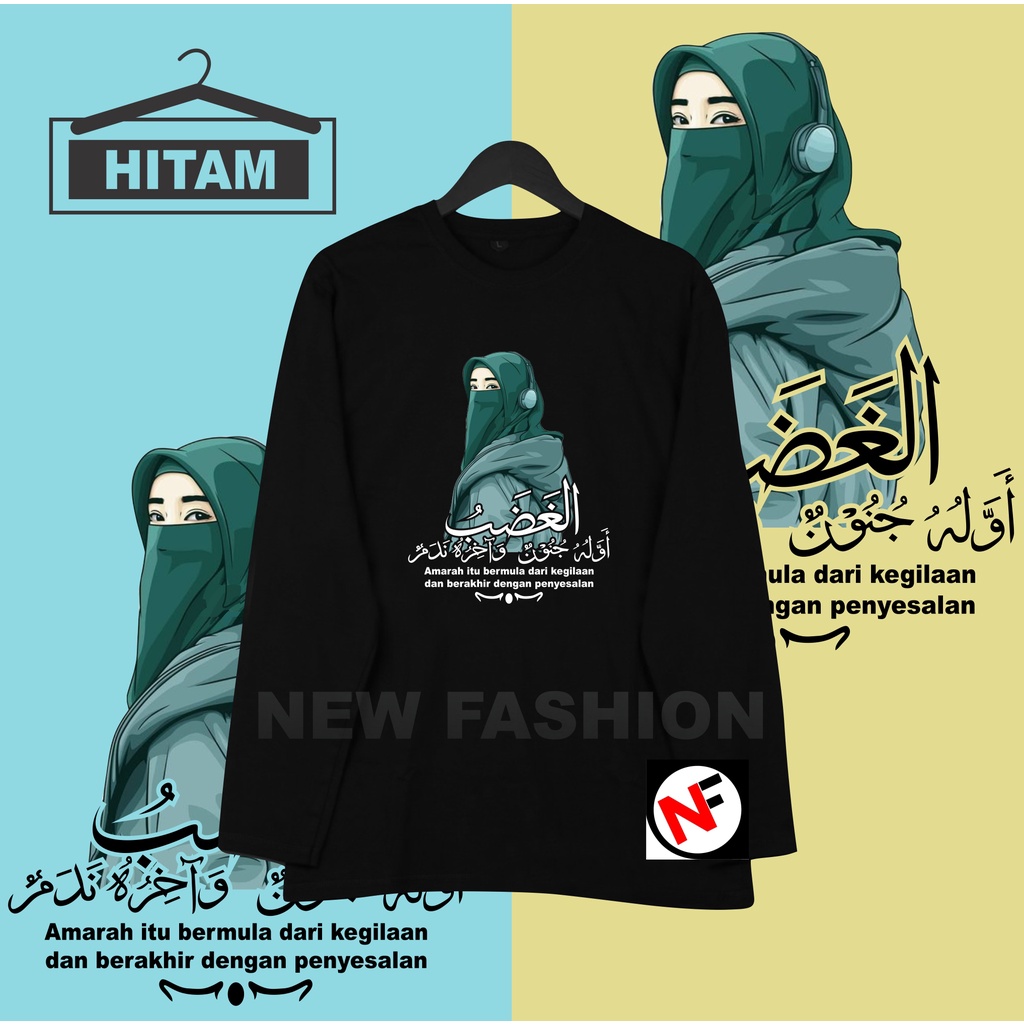 new kaos lengan panjang atasan santri arab wanita krudung hijau, kaos kata2 bijak, kaos pesantren, k