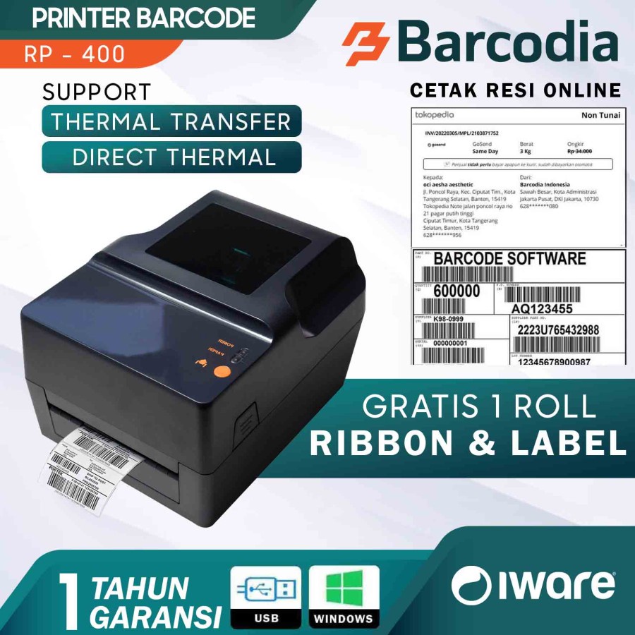 BARCODE PRINTER / LABEL PRINTER RONGTA RP-400 GARANSI 1 TAHUN