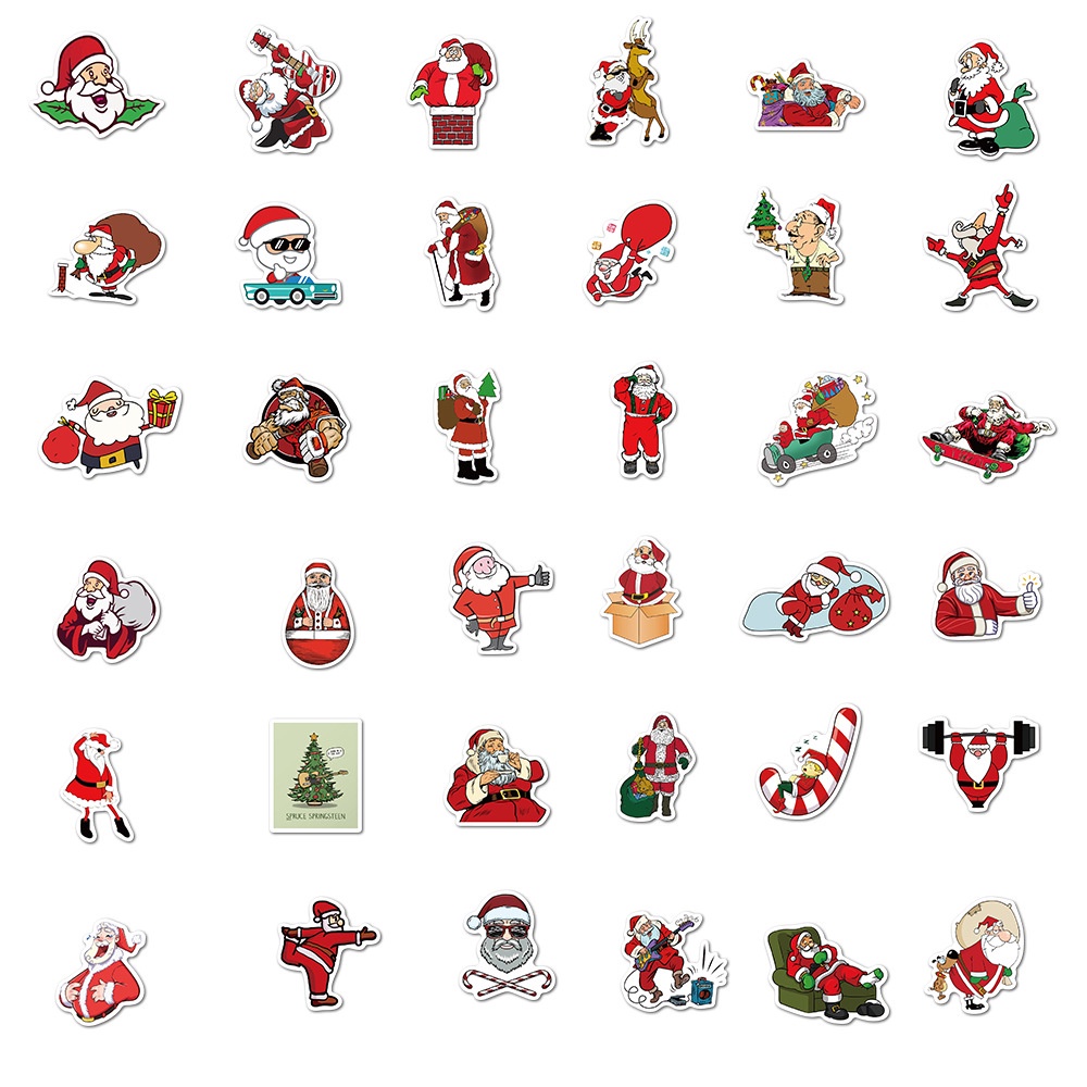 50 Pcs Christmas Theme Santa Claus Pattern Pvc Waterproof Removable Graffiti Stickers for Laptop Fridge Luggage Decor