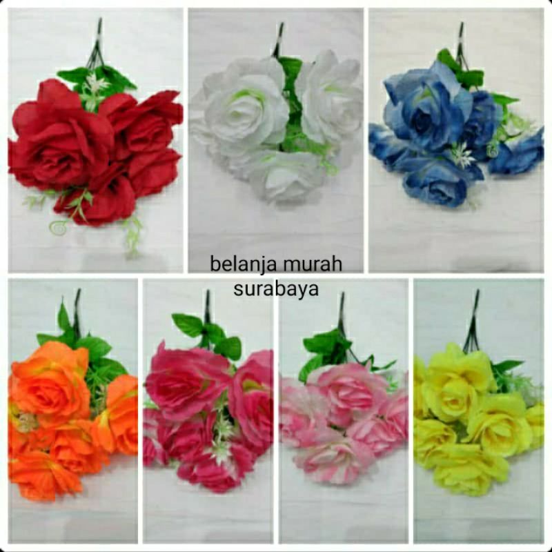 BUNGA ROSE MAWAR TANGKAI 1 PCS - CABANG 6 ARTIFICIAL IMPORT MURAH