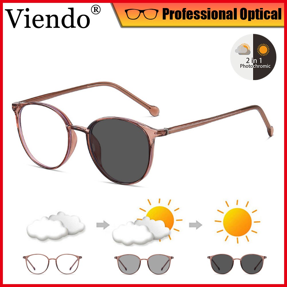 Viendo （Barang spot）2022 Baru Kacamata Anti Radiasi Photocromic 2 in 1 Untuk Wanita Pria Cowok Retro