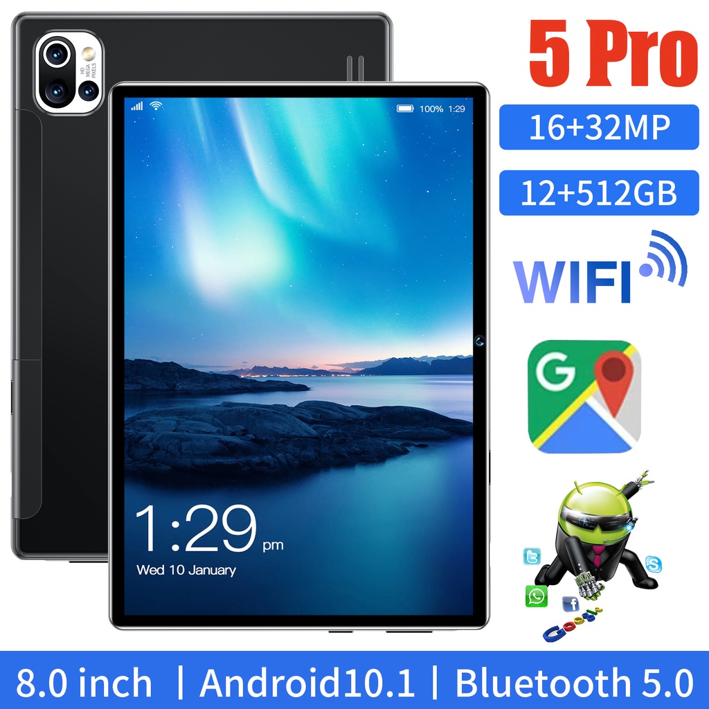 Promo Tablet 5Pro 12/512GB Android 11 OS 8 inch FHD Screen Dual SIM Card Jaringan 4G Baterai 7000mAh