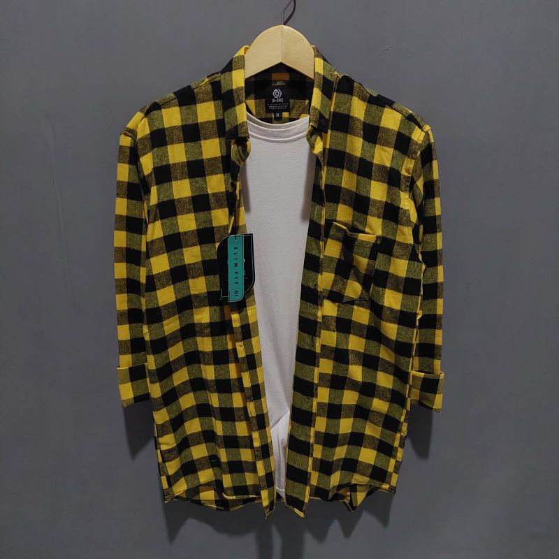 Kemeja Flanel Pria Kualitas Premium Lengan Panjang Size M - XL Unisex Exklusif (Distro) Flanel Super-Kotakkuning