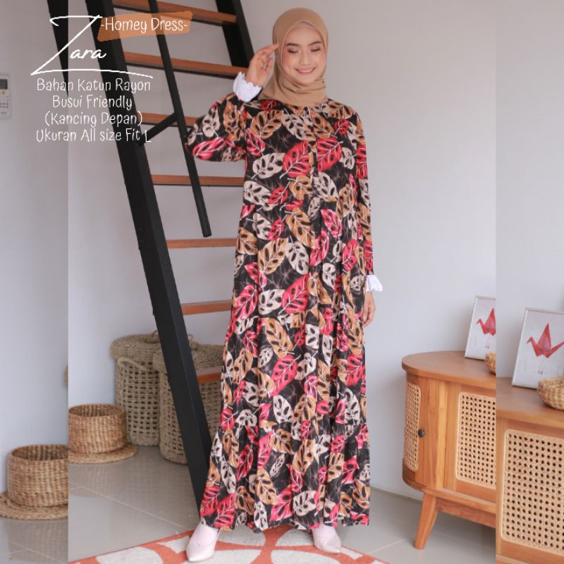 TERMURAHH!!!(bisa COD) HOMEY DRESS DEWASA-HOMEY DRESS ZARA MOTIF DAUN-BAHAN KATUN RAYON-BESTSELLER