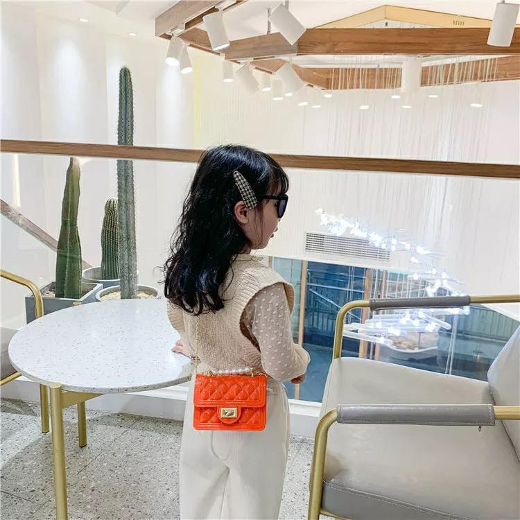 TAS SLEMPANG ANAK TAS MINI MUTIARA GAGANG MUTIARA TAS JELLY MINI ANAK PEREMPUAN SLING BAG ANAK Tas Selempang Mini / Handbag Mini / Jelly Bag Mutiara Gaya Korea / Tas Fashion Korea