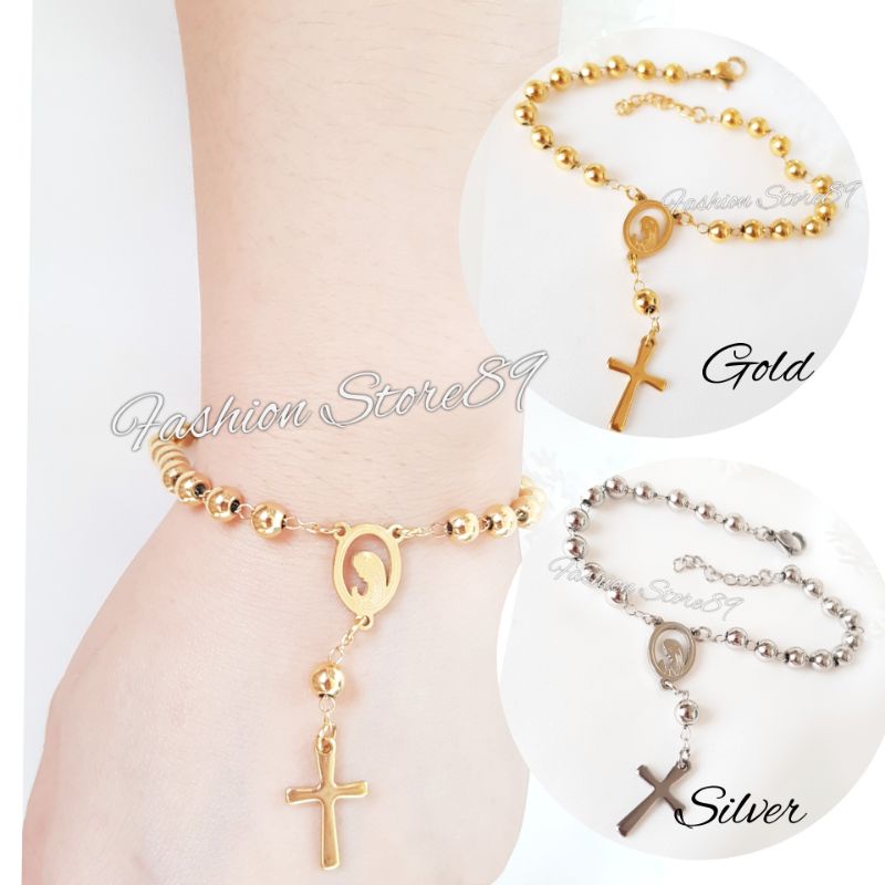 Gelang Rosario Bunda Maria Silver Gold Titanium Antikarat impor Fashion Rohani Bestquality