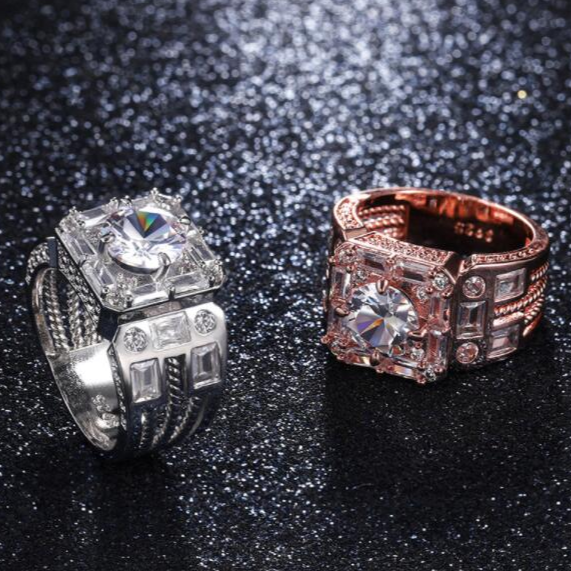 Cincin Berlian Platinum Rose Gold Pria Wanita Fashion Kristal Baja Titanium Perak Rings