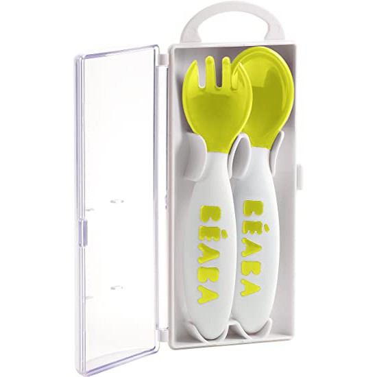 Beaba Set of 2 2nd Age Ergonomic Cutlery - Neon