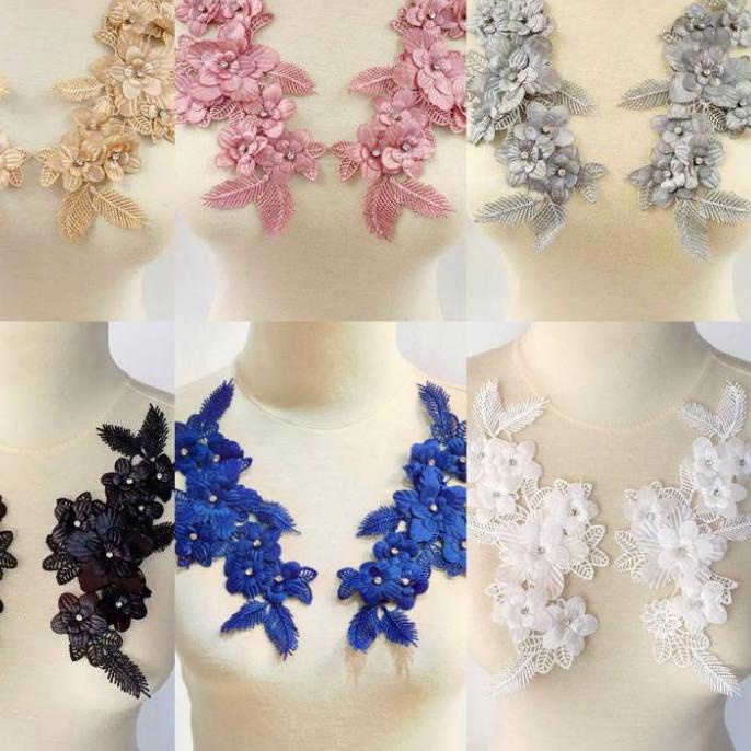 Sepasang lace bordir bunga 3d/bordir tempel/aplikasi bordirl ✓